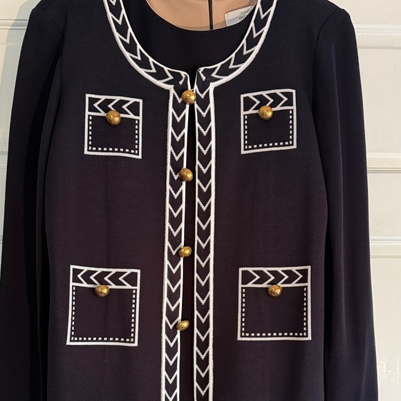 Misook Navy and White Chevron Jacket and Dress - Picture 3 of 6